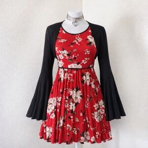 Maggy London Petite 8P Red Floral Pleated Midi Dress NWT Wedding Guest